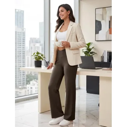DLOODA High Waist Yoga Sweatpants Crossover, with Pockets, Brown, view 6