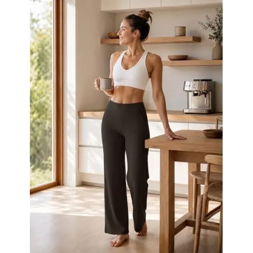 DLOODA High Waist Yoga Wide Leg Pants, Brown, view 4