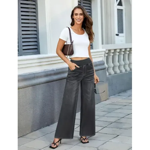 DLOODA High Waist Denim Wide Leg Jeans, Dark Grey, view 2