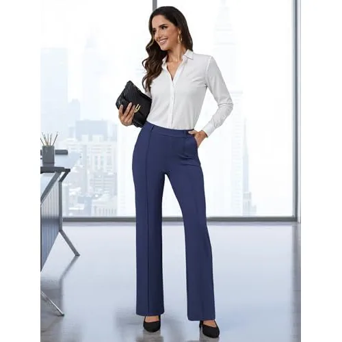 DLOODA High Waist Work Wide Leg Pants, Navy, view 4