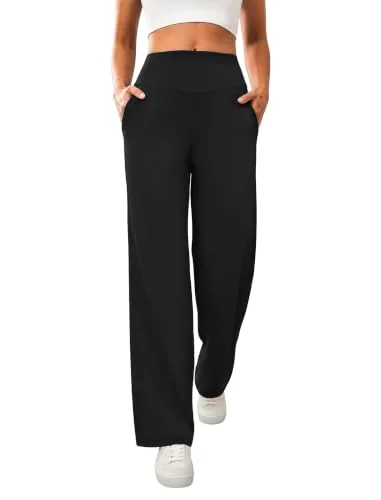 DLOODA High Waist Yoga Wide Leg Pants with Pockets, Black