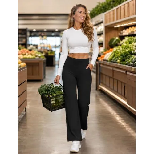 DLOODA High Waist Yoga Wide Leg Pants, Black, view 5