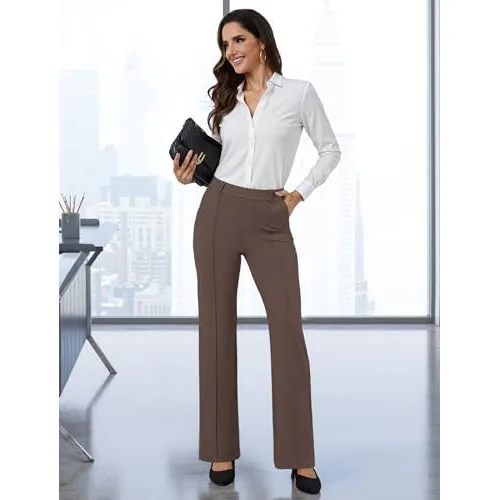DLOODA High Waist Work Wide Leg Pants, Brown, view 4