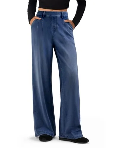 DLOODA High Waist Denim Wide Leg Jeans, Medium Blue