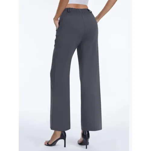 DLOODA High Waist Work Straight Leg Pants, Dark Grey, view 3