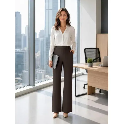 DLOODA High Waist Work Dress Pants with Pockets, Brown, view 3