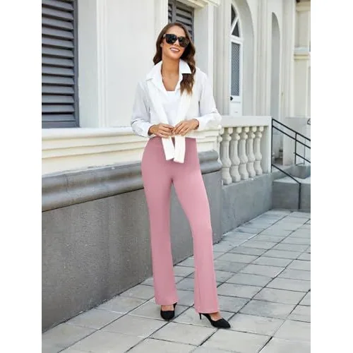 DLOODA Work Bootcut Pants with Pockets, Pink, view 5