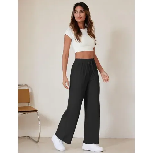 DLOODA High Waist Lounge Drawstring Sweatpants, Black, view 2