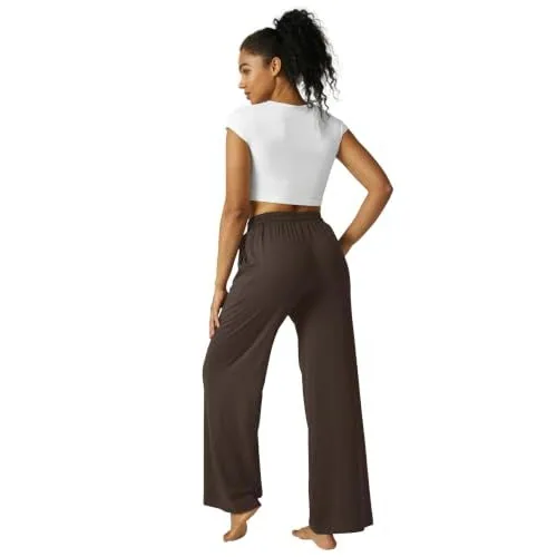 DLOODA High Waist Lounge Drawstring Sweatpants, Brown, view 6