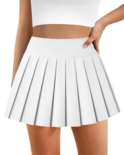 DLOODA High Waist Tennis Pleated Skort with Pockets, White