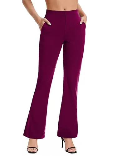 DLOODA High Waist Work Bootcut Pants with Pockets, Berry
