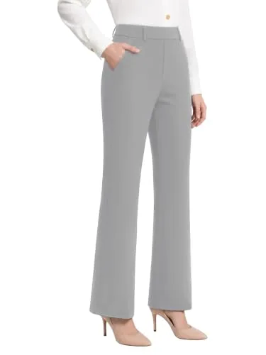 DLOODA High Waist Work Dress Pants with Pockets, Light Grey
