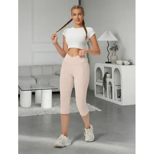 DLOODA High Waist Yoga Capri Leggings, Khaki, view 3