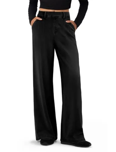 DLOODA High Waist Denim Wide Leg Jeans, Black
