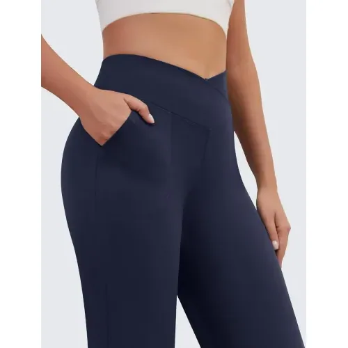 DLOODA High Waist Yoga Sweatpants Crossover, with Pockets, Navy, view 2