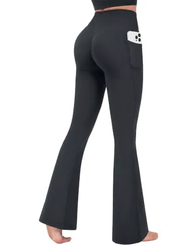 DLOODA High Waist Yoga Flare Leggings Crossover, with Pockets, Dark Grey