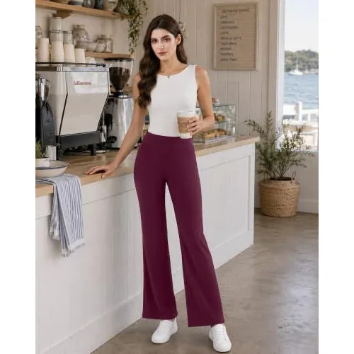DLOODA High Waist Work Flare Pants with Pockets, Berry, view 4