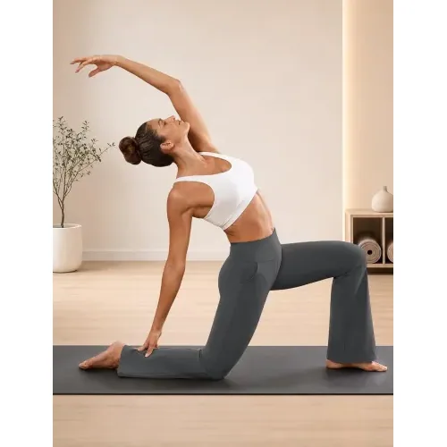 DLOODA High Waist Yoga Wide Leg Pants, Dark Grey, view 2