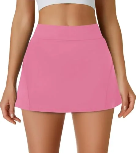 DLOODA High Waist Tennis Skort with Pockets, Hot Pink