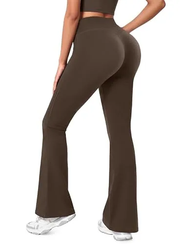 DLOODA High Waist Yoga Flare Leggings Buttery Soft, Brown