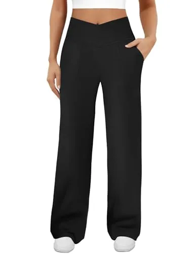 DLOODA High Waist Yoga Sweatpants Crossover, with Pockets, Black