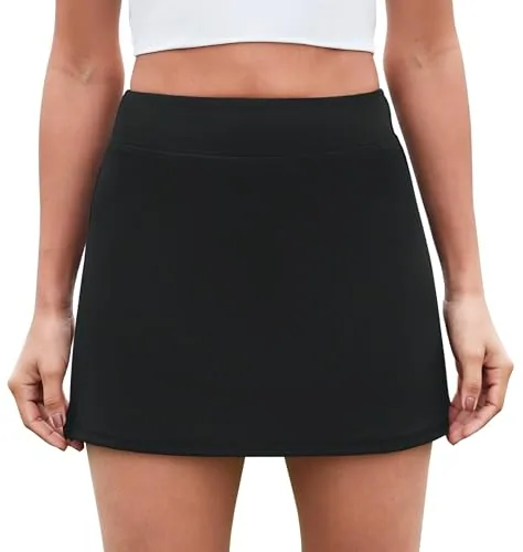 DLOODA High Waist Tennis Skort with Pockets, Split Black