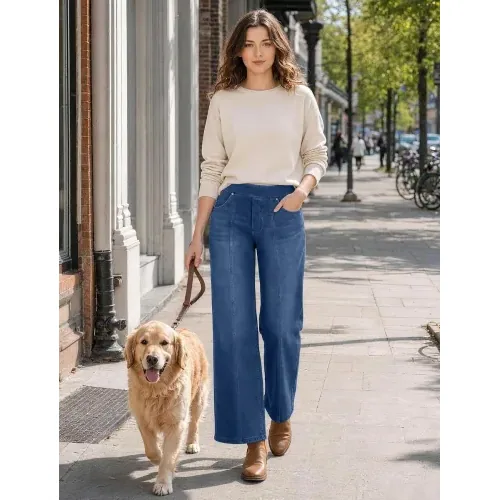 DLOODA High Waist Wide Leg Jeans, Medium Blue, view 2