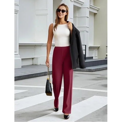 DLOODA Work Wide Leg Pants, Wine Red, view 4