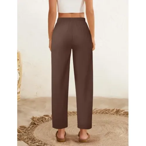 DLOODA High Waist Work Linen Dress Pants, Brown, view 2