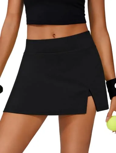 DLOODA High Waist Tennis Skirt with Pockets, Black