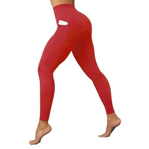 DLOODA High Waist Yoga Leggings with Pockets, Red, view 2