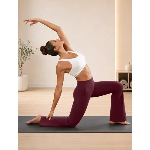 DLOODA High Waist Yoga Wide Leg Pants, Burgundy, view 2