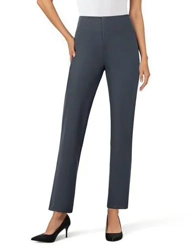DLOODA High Waist Work Straight Leg Pants with Pockets, Dark Grey