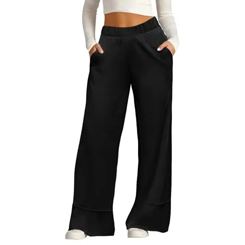 DLOODA High Waist Linen Palazzo Pants with Pockets, Black, view 2