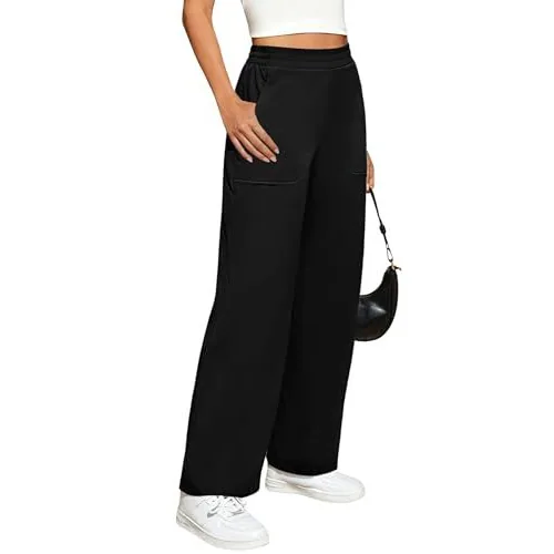 DLOODA High Waist Work Wide Leg Pants with Pockets, Black, view 4