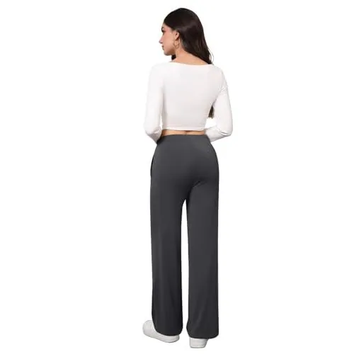 DLOODA High Waist Lounge Flowy Wide Leg Pants with Pockets, Dark Grey, view 2