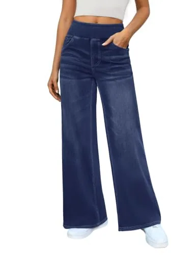 DLOODA High Waist Denim Wide Leg Jeans, Dark Blue