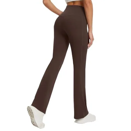 DLOODA Crossover Yoga Flare Leggings Seamless Front, with Pockets, Brown, view 2