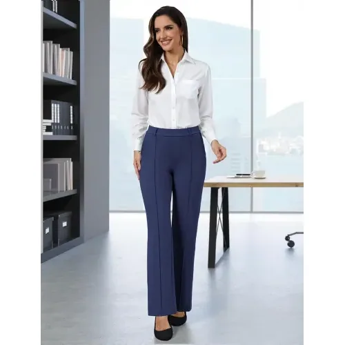 DLOODA High Waist Work Wide Leg Pants, Navy, view 3
