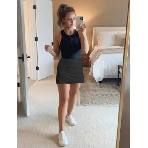 DLOODA High Waist Tennis Skirt, Black, view 5