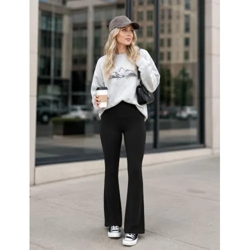 DLOODA High Waist Yoga Flare Leggings Crossover, with Pockets, Black, view 5