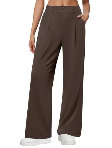 DLOODA High Waist Work Wide Leg Pants, Brown
