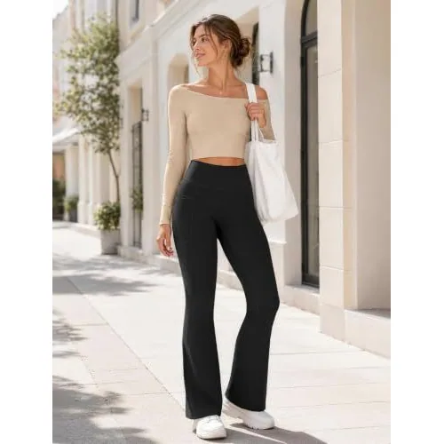 DLOODA High Waist Yoga Flare Leggings with Pockets, Black, view 3