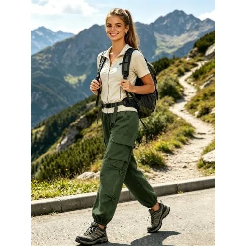 DLOODA Hiking Baggy Cargo Joggers with Pockets, Army Green, view 4