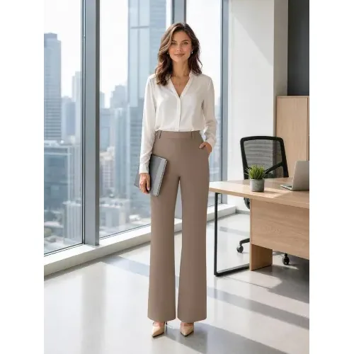 DLOODA High Waist Work Dress Pants with Pockets, Deep Khaki, view 3