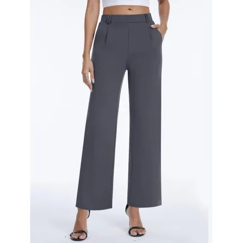 DLOODA High Waist Work Straight Leg Pants, Dark Grey, view 2