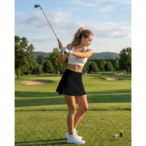 DLOODA High Waist Tennis Skort with Pockets, Black, view 4