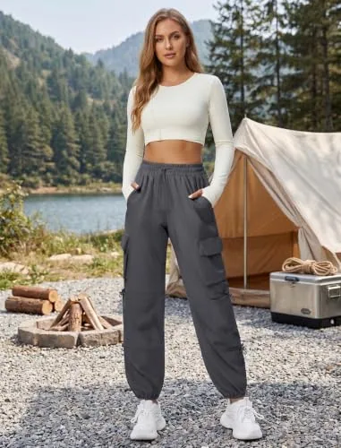 DLOODA Hiking Quick Dry Cargo Joggers with Pockets, Water Resistant, Dark Grey