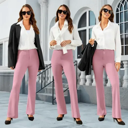 DLOODA Work Bootcut Pants with Pockets, Pink, view 3