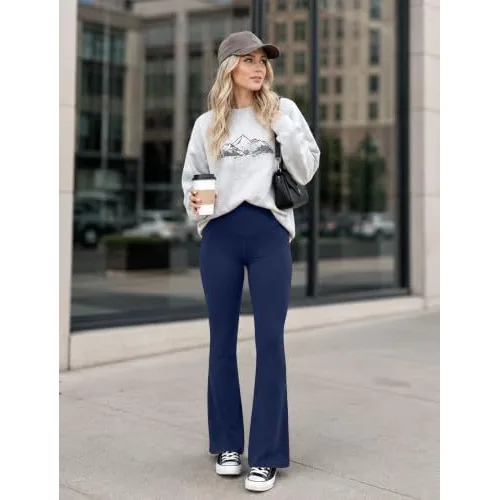 DLOODA High Waist Yoga Flare Leggings Crossover, with Pockets, Navy, view 5